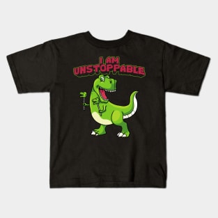 I Am Unstoppable TRex Funny Short Dinosaur Arms Kids T-Shirt